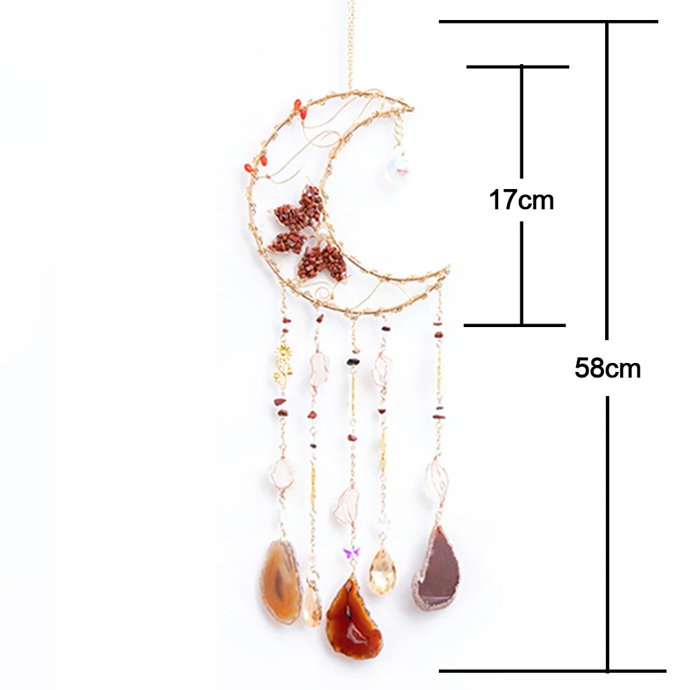 Apanhador de Sonhos com Pedra de Ágata Natural – Decoração Artesanal e Boho com Tema LOVE | Verde Jardim