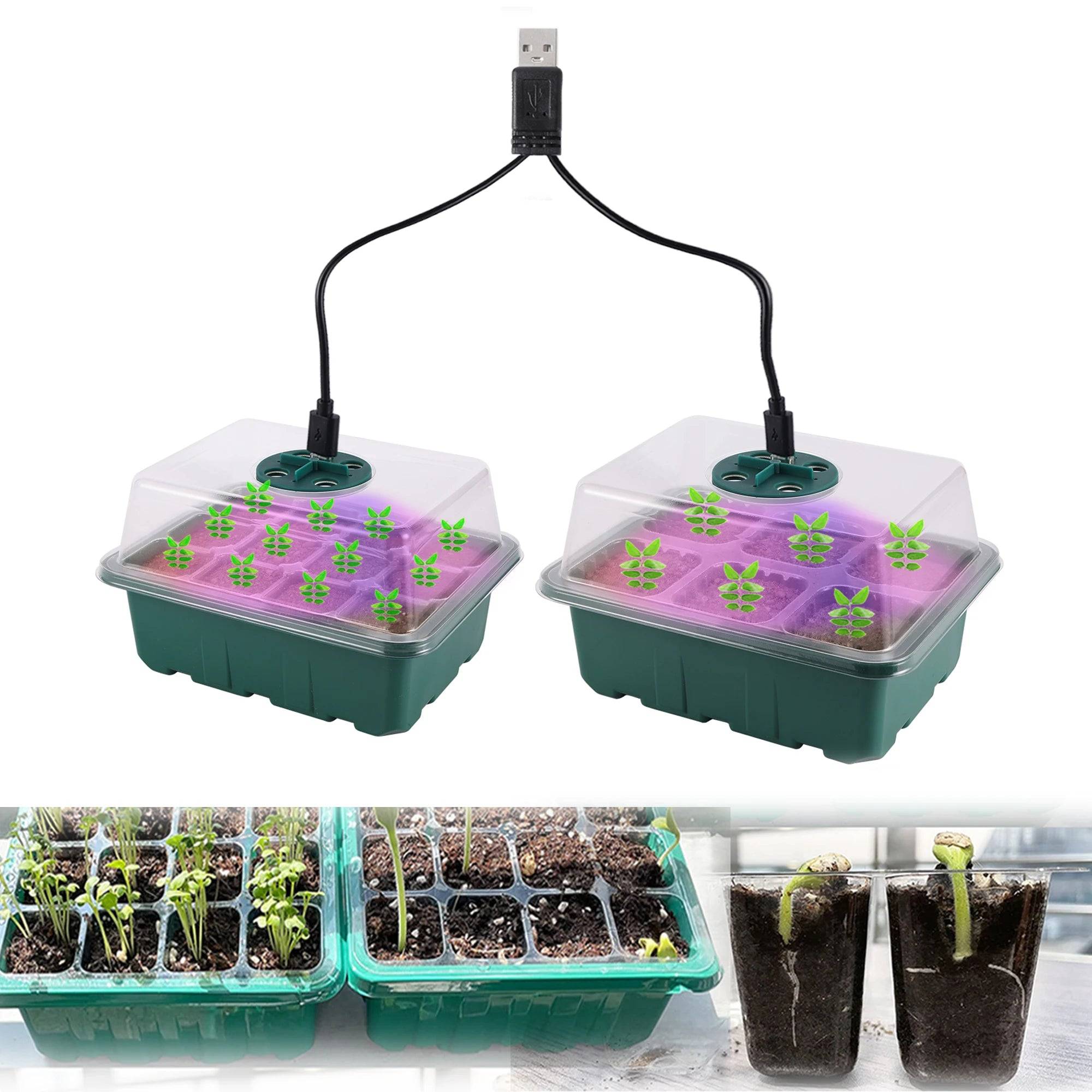 Kit de Germinação com Luz de Crescimento – Seed Starter Box Verde Jardim 