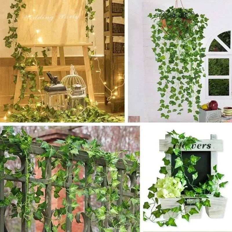Artificial Verde Hera Folha Rattan Trepadeira Folhas, Pendurado Videira Guirland