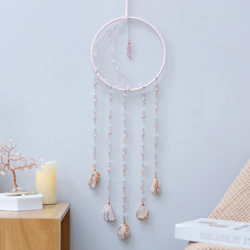 Apanhador de Sonhos com Pedra de Ágata Natural – Decoração Artesanal e Boho com Tema LOVE | Verde Jardim