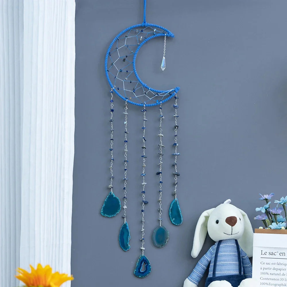 Apanhador de Sonhos com Pedra de Ágata Natural – Decoração Artesanal e Boho com Tema LOVE | Verde Jardim