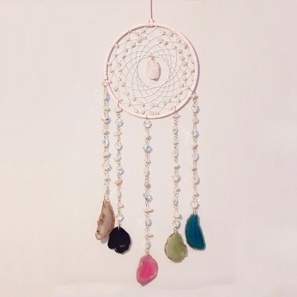 Apanhador de Sonhos com Pedra de Ágata Natural – Decoração Artesanal e Boho com Tema LOVE | Verde Jardim