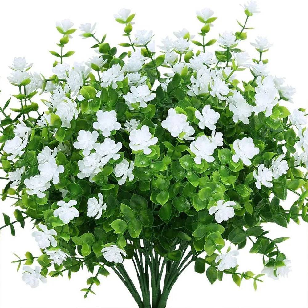 Conjunto de Ramos de Plantas Artificiais para Decoração de Interiores e Exteriores - Verde Jardim 