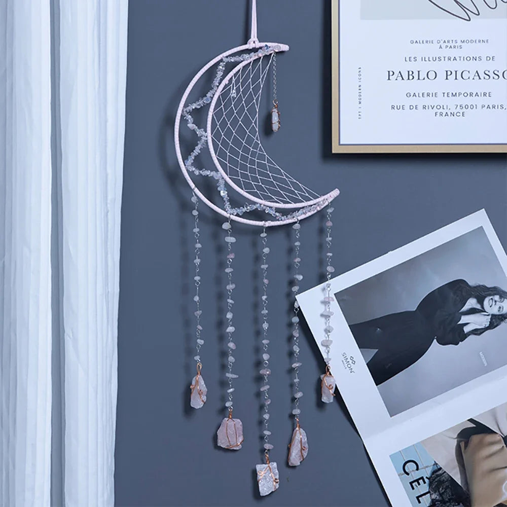 Apanhador de Sonhos com Pedra de Ágata Natural – Decoração Artesanal e Boho com Tema LOVE | Verde Jardim