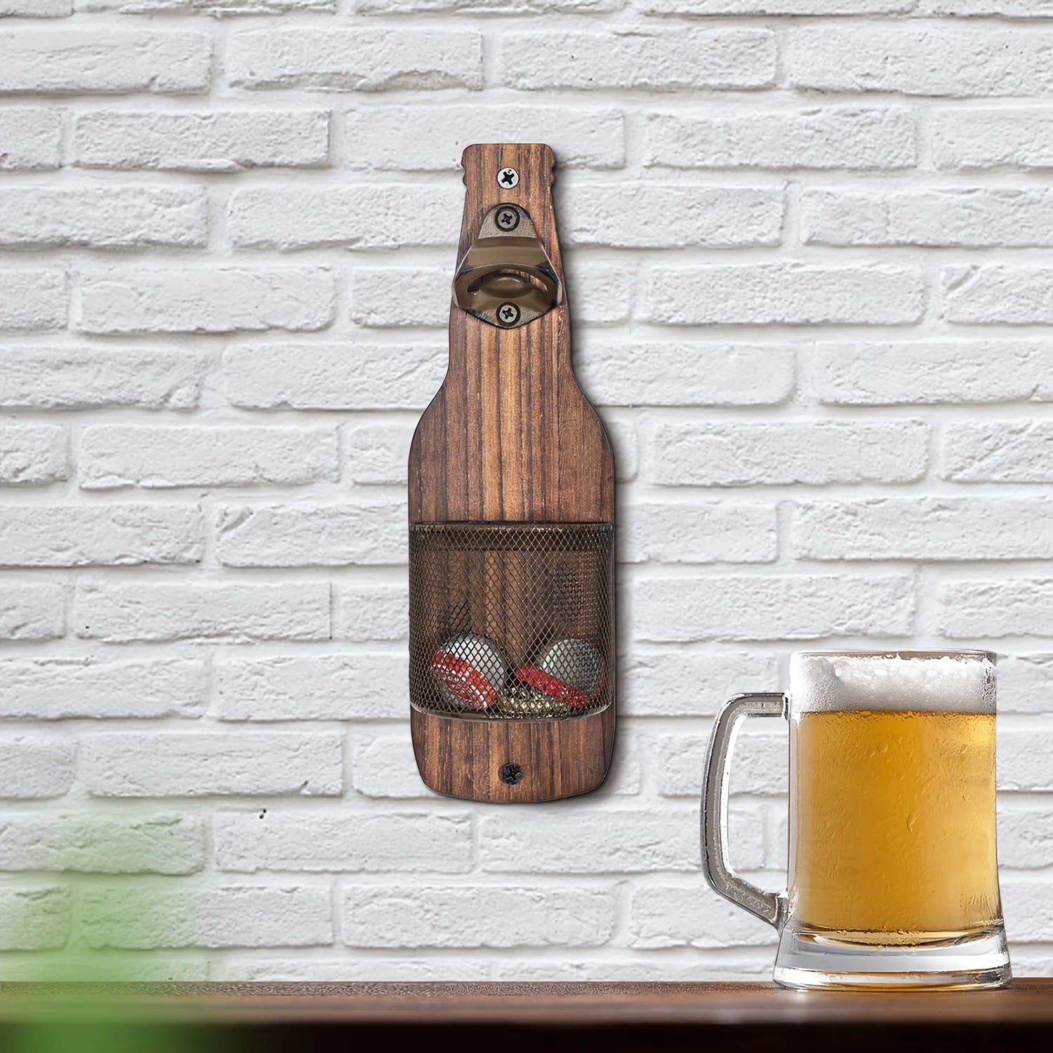 Abridor de Garrafas de Parede com Design Decorativo em Madeira – Ideal para Bares, Cozinhas e Áreas Gourmet | Verde Jardim
