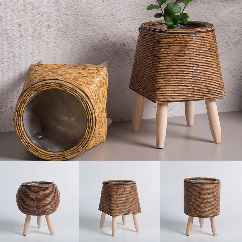 Suporte de Flores em Rattan Verde Jardim - Design Nórdico e Elegante para Seu Jardim e Sala Verde Jardim 