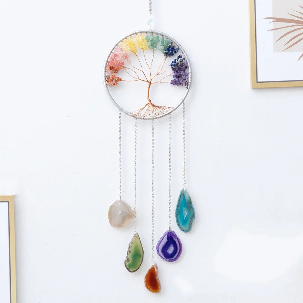 Apanhador de Sonhos com Pedra de Ágata Natural – Decoração Artesanal e Boho com Tema LOVE | Verde Jardim