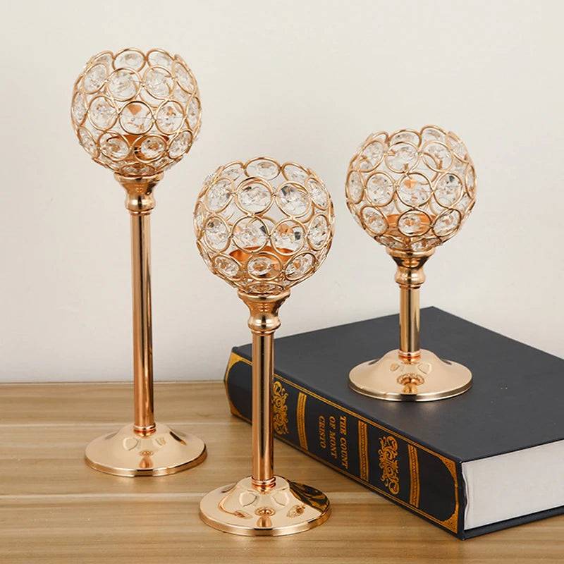 Castiçal de Cristal Vintage Dourado - Decoração Elegante Verde Jardim