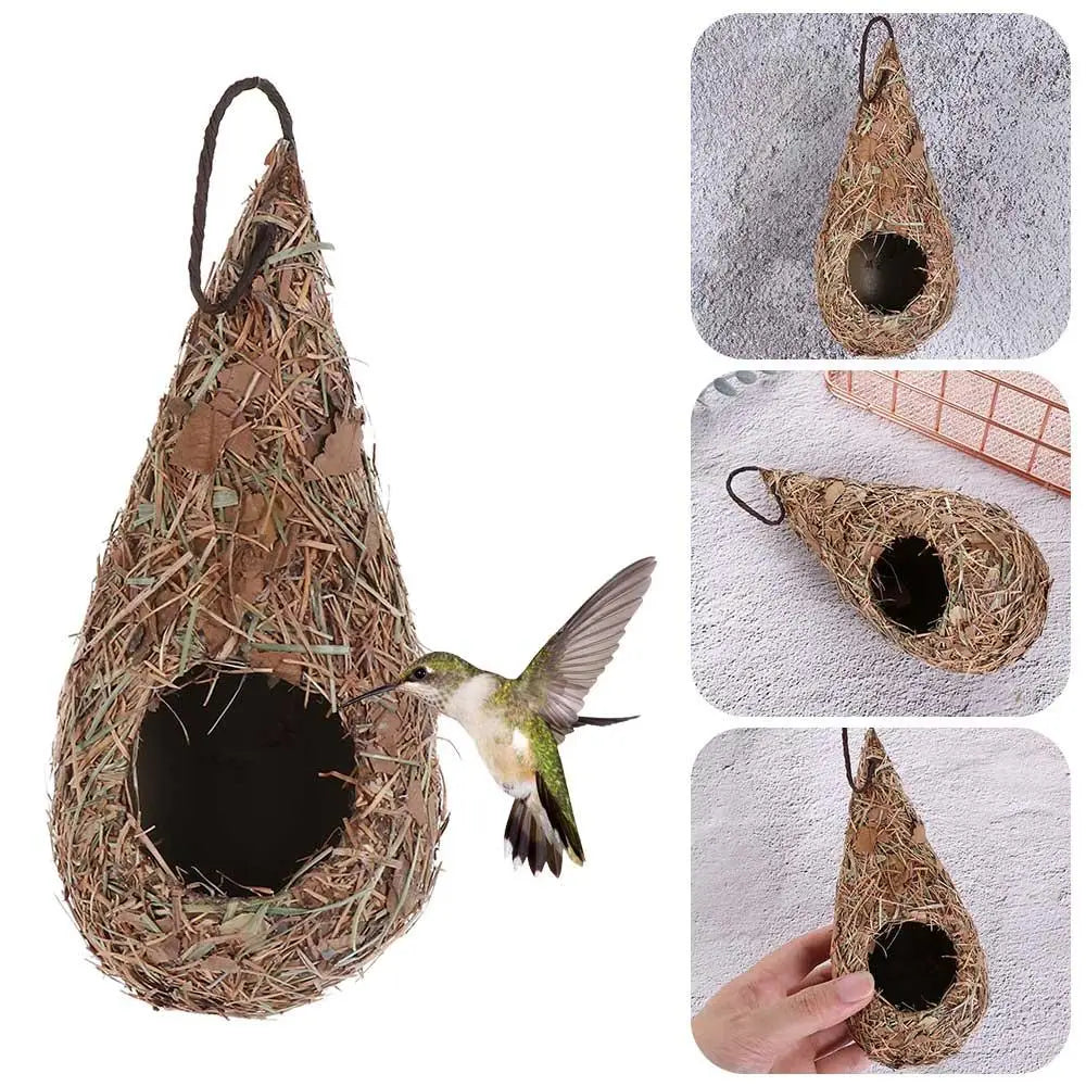 Casinha de Palha para Pássaros com Formato de Gota – Ninho Artesanal Decorativo com Estrutura Interna em Espuma | Verde Jardim