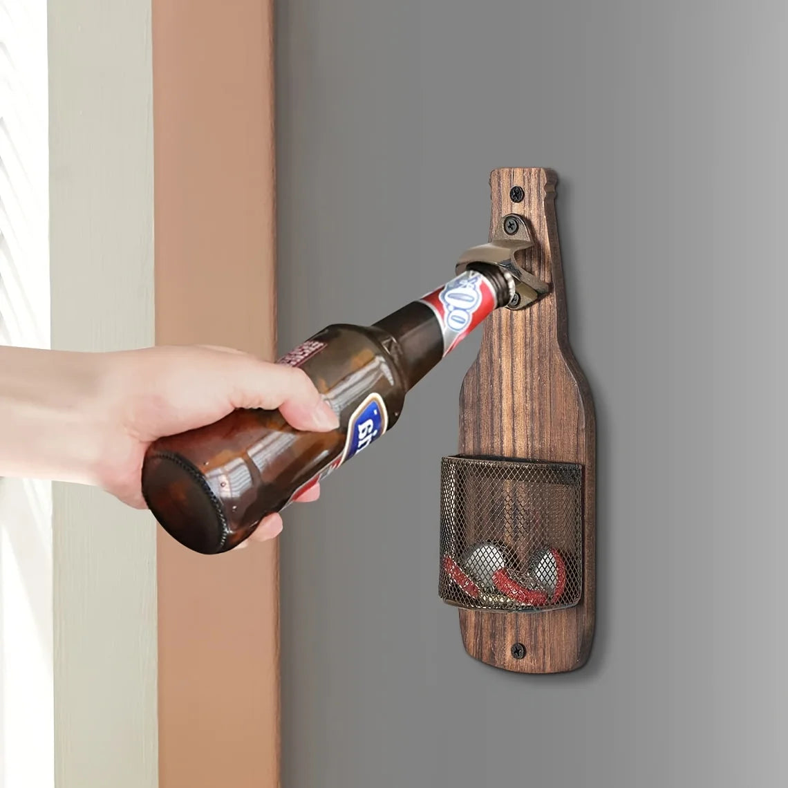 Abridor de Garrafas de Parede com Design Decorativo em Madeira – Ideal para Bares, Cozinhas e Áreas Gourmet | Verde Jardim