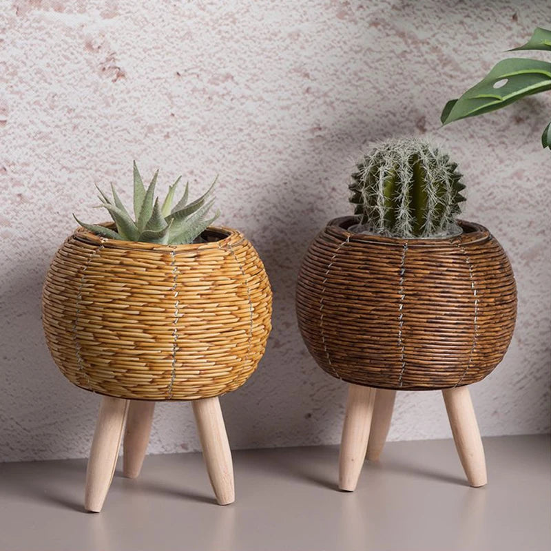 Suporte de Flores em Rattan Verde Jardim - Design Nórdico e Elegante para Seu Jardim e Sala Verde Jardim 